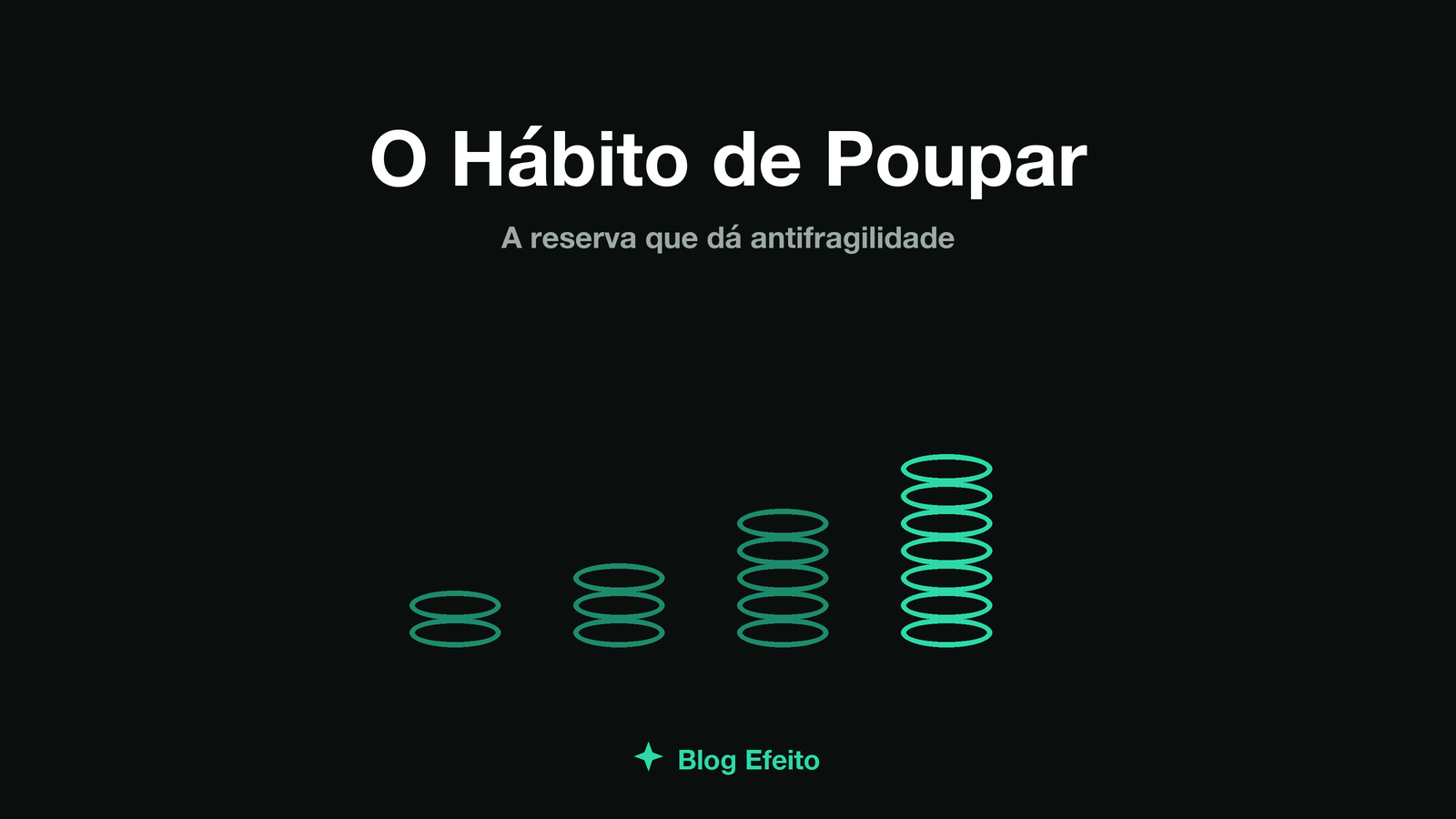 Capa do artigo Hábito de Poupar: moedas empilhadas formando uma base sólida sob uma estrutura, arte abstrata em tons de verde sobre fundo escuro