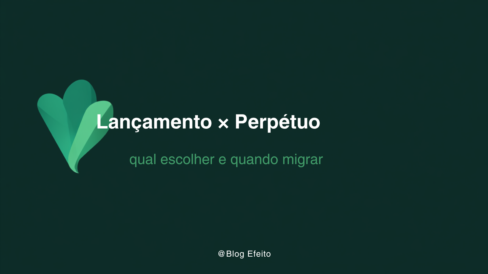 Capa do artigo Lançamento ou Perpétuo: título em branco sobre fundo verde-escuro com grafismo abstrato em tons de verde